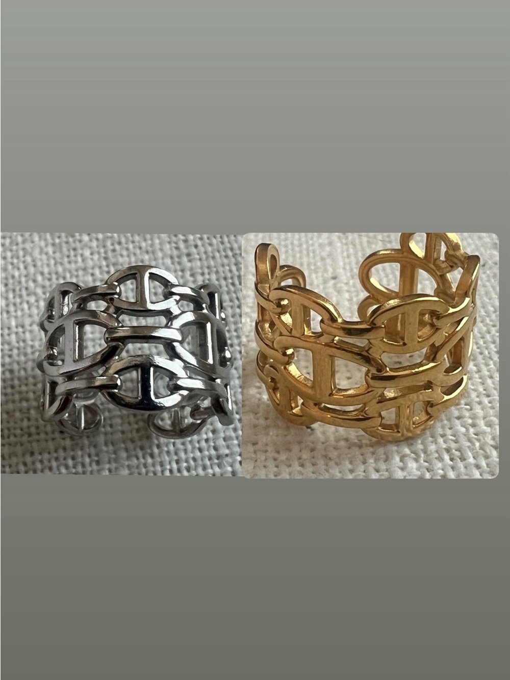 Gold and Silver Openwork Link Wide Band Ring - Women Jewelry